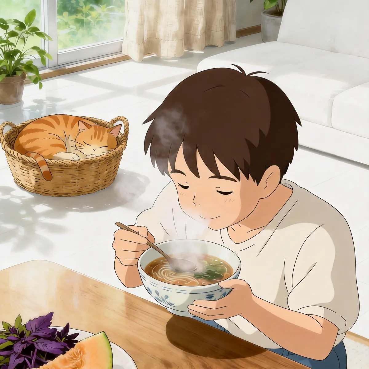 Ashton enjoying the food after cooking